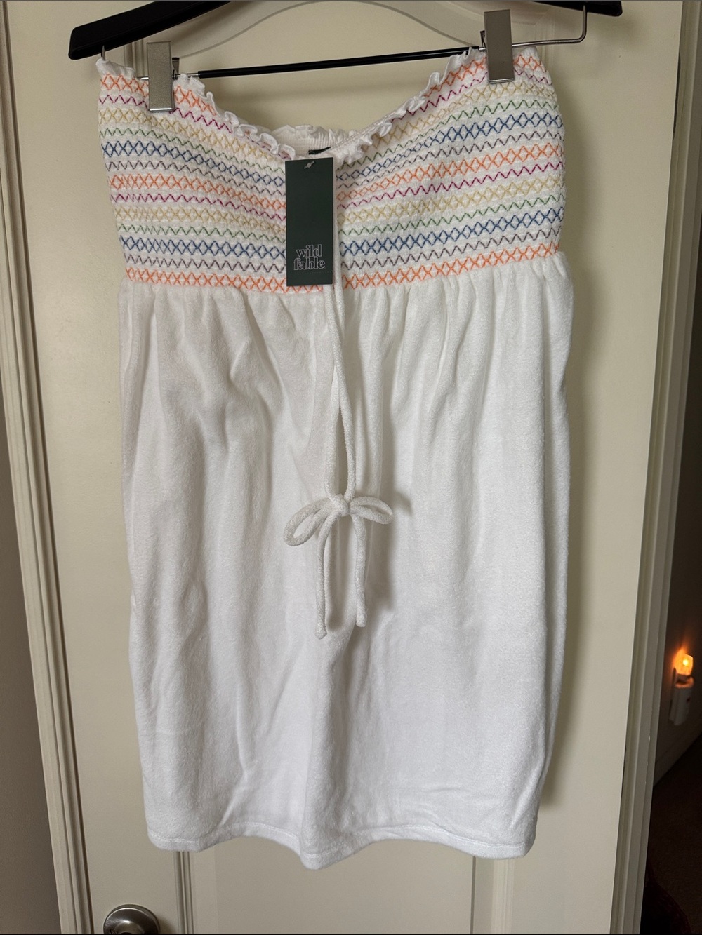 wild fable White Strapless Terry Cover-Up with Rainbow Smocked Top